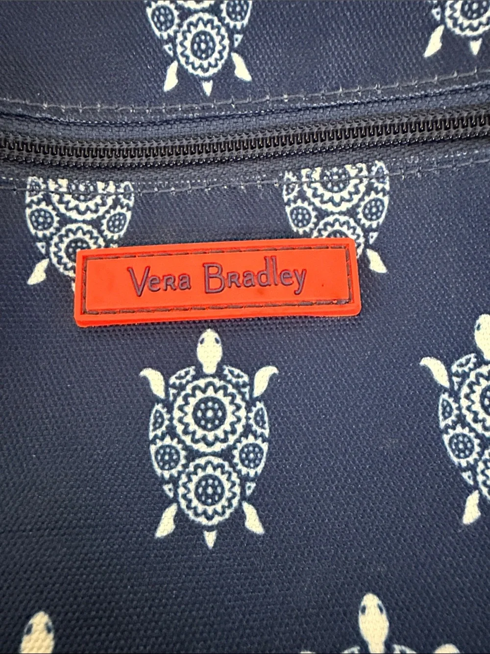 Vera Bradley Navy Turtle Print Belt Bag with Orange Logo Patch